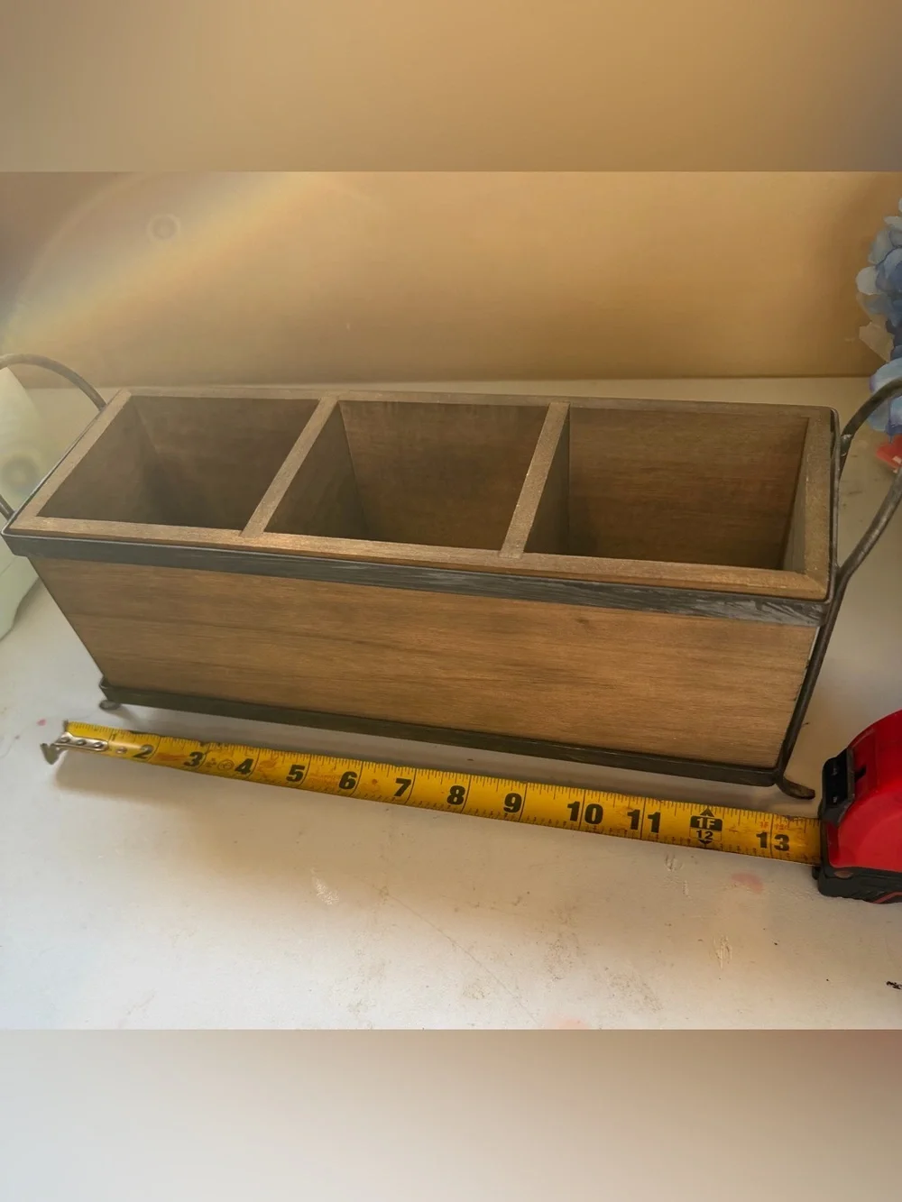 Wooden Three-Compartment Organizer - Natural Brown